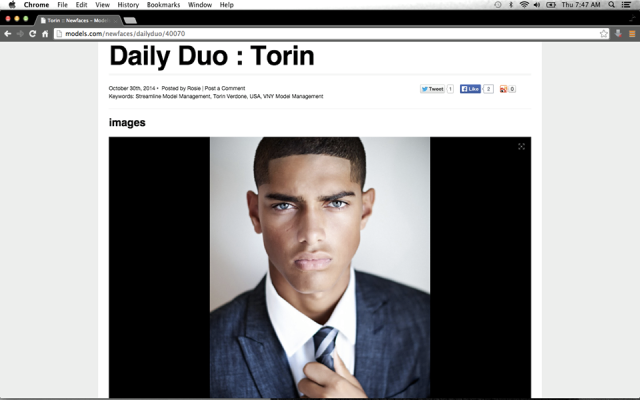 Our very own handsome Torin Verdone makes models.com daily duo hot new faces ....